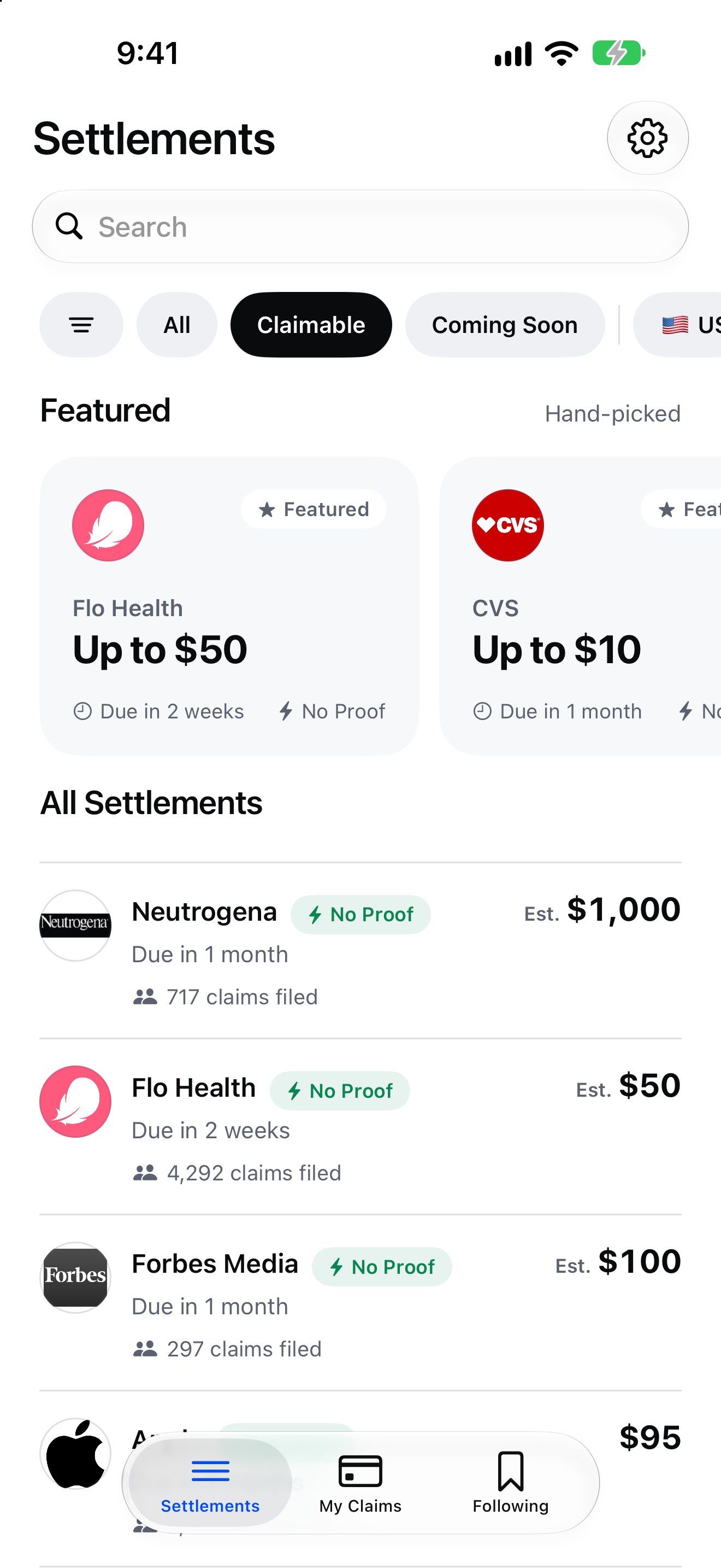 The Collect settlements feed